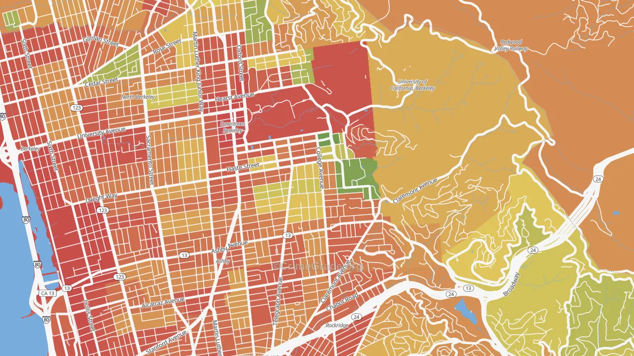 Elmwood, Berkeley, CA Map of Robbery Rates