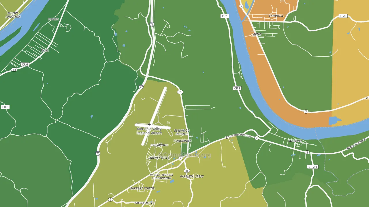 Elmwood Heights, WV Map of Robbery Rates