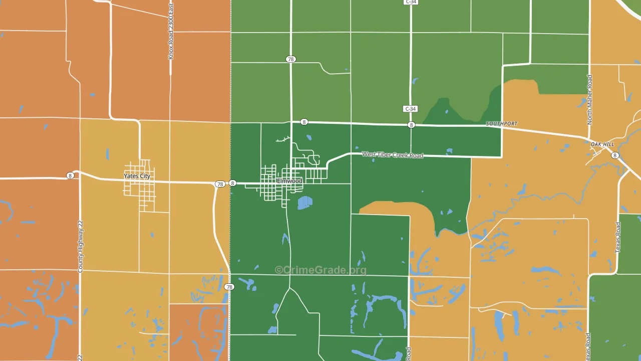Elmwood, IL Map of Robbery Rates