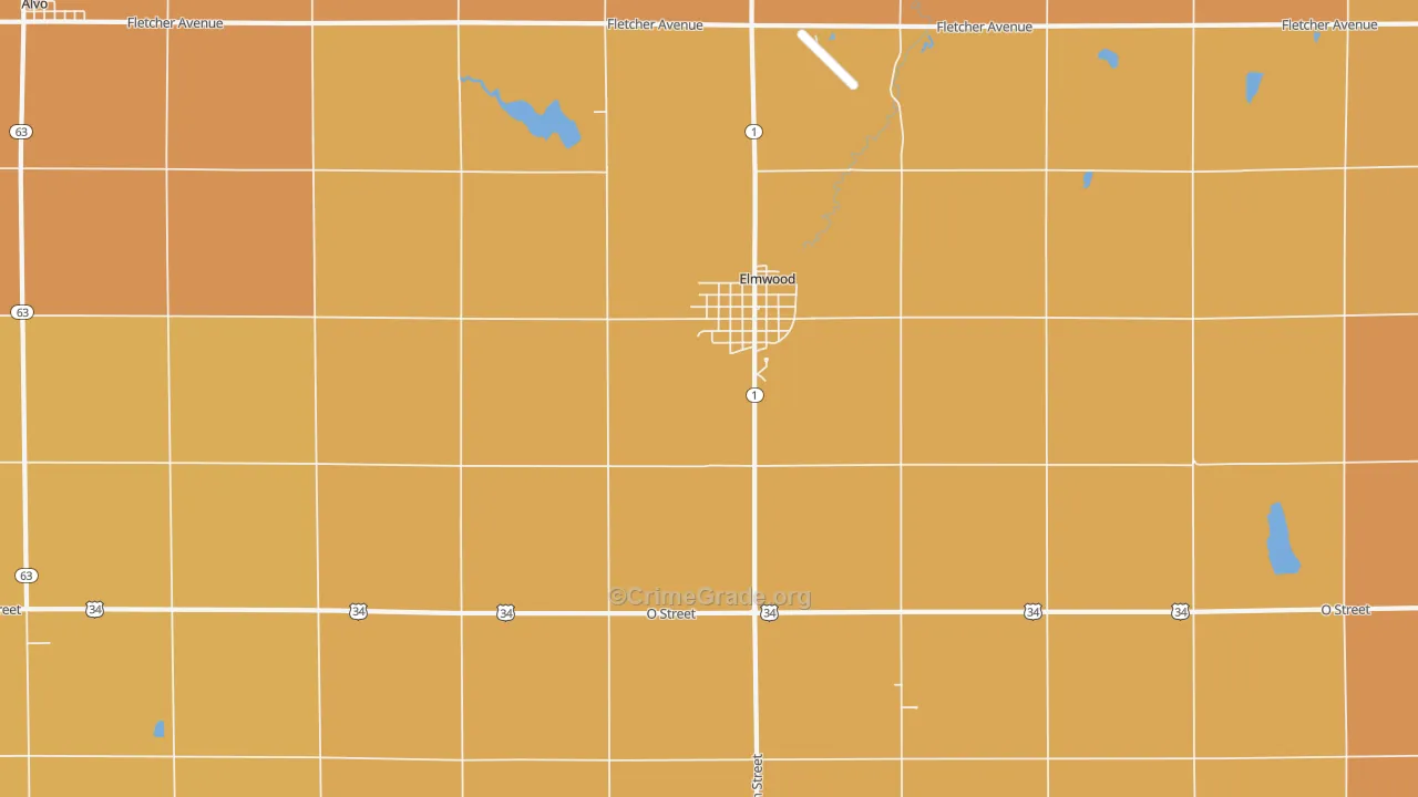 Elmwood, NE Map of Robbery Rates