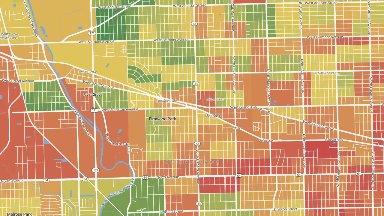 Elmwood Park, IL Map of Robbery Rates