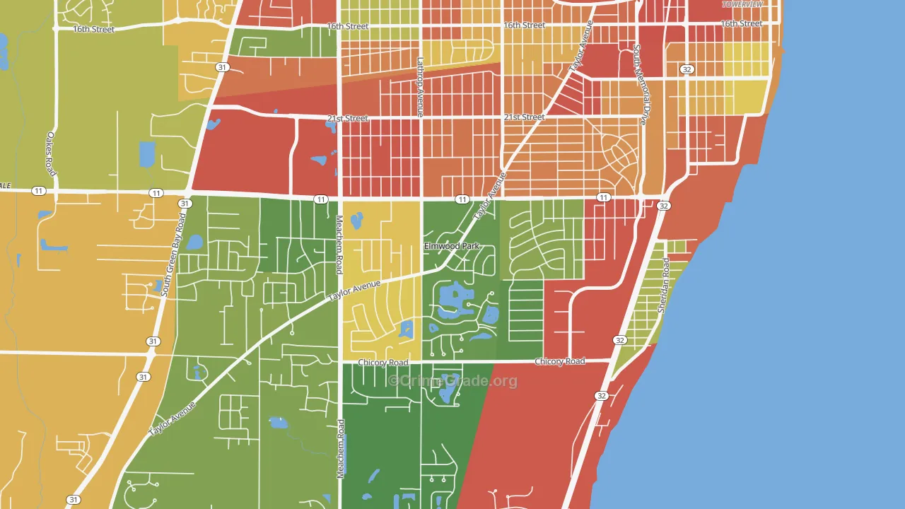 Elmwood Park, WI Map of Robbery Rates
