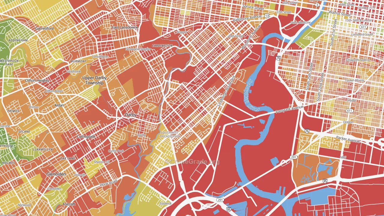 Elmwood, Philadelphia, PA Map of Robbery Rates