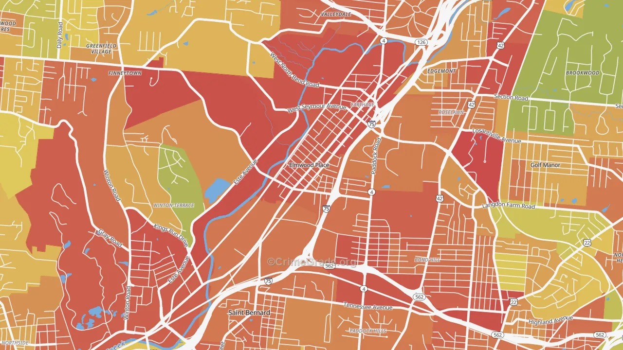 Elmwood Place, OH Map of Robbery Rates