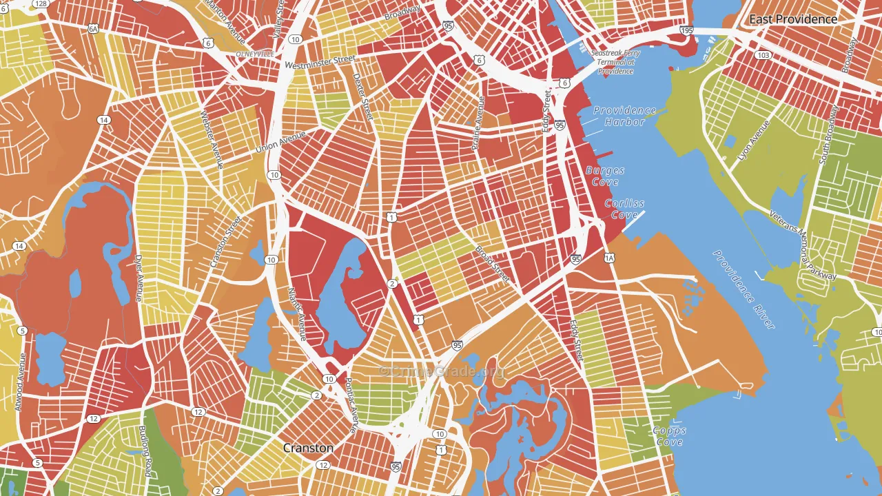 Elmwood, Providence, RI Map of Robbery Rates
