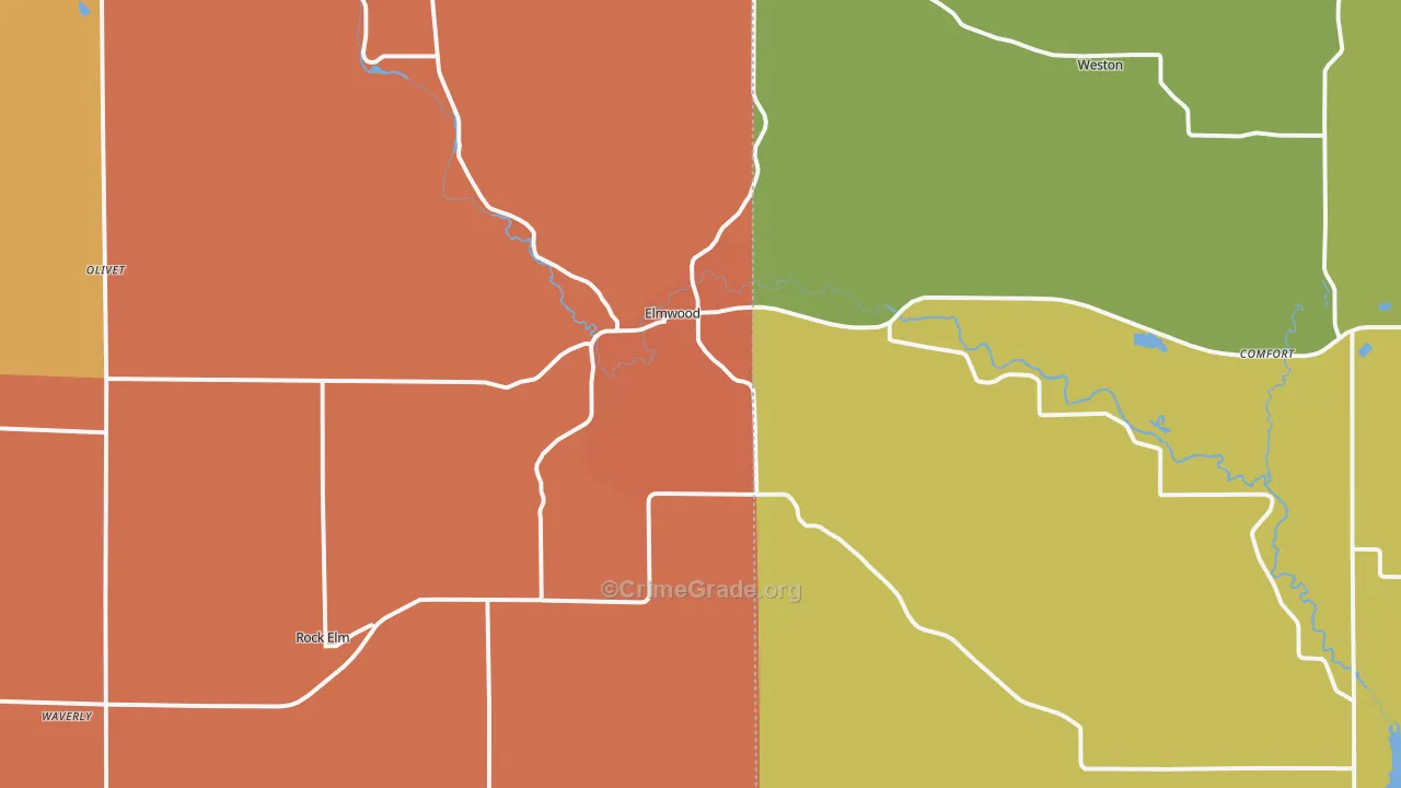 Elmwood, WI Map of Robbery Rates