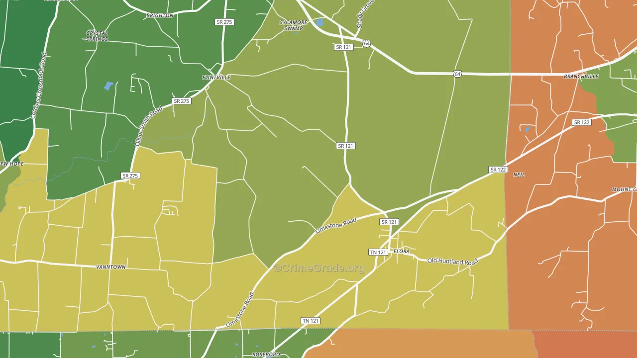 Elora, TN Map of Robbery Rates