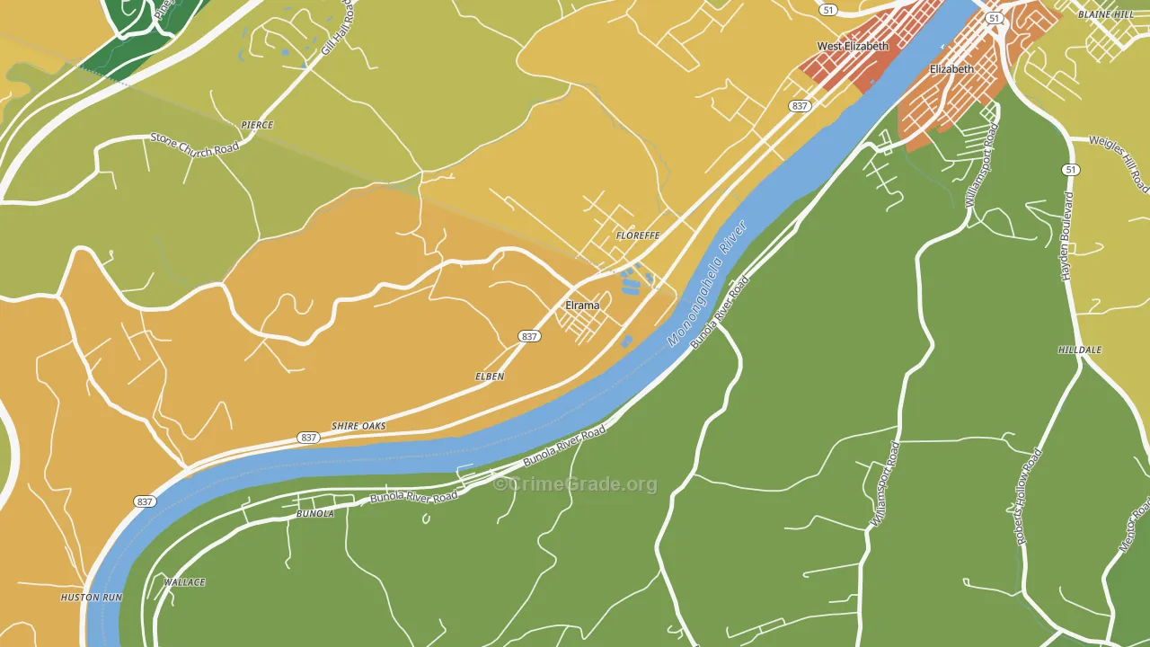 Elrama, PA Map of Robbery Rates