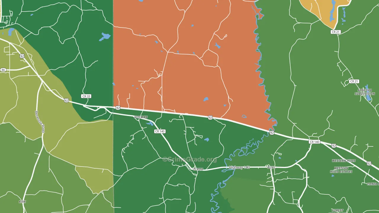 Elrod, AL Map of Robbery Rates