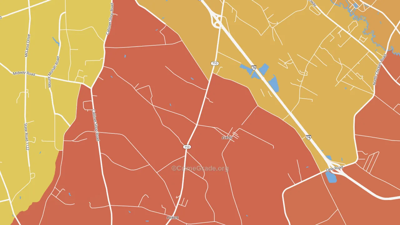Elrod, NC Map of Robbery Rates
