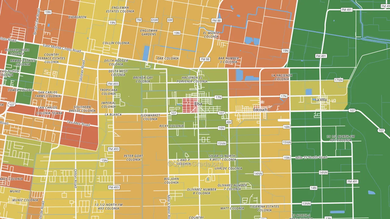 Elsa, TX Map of Robbery Rates