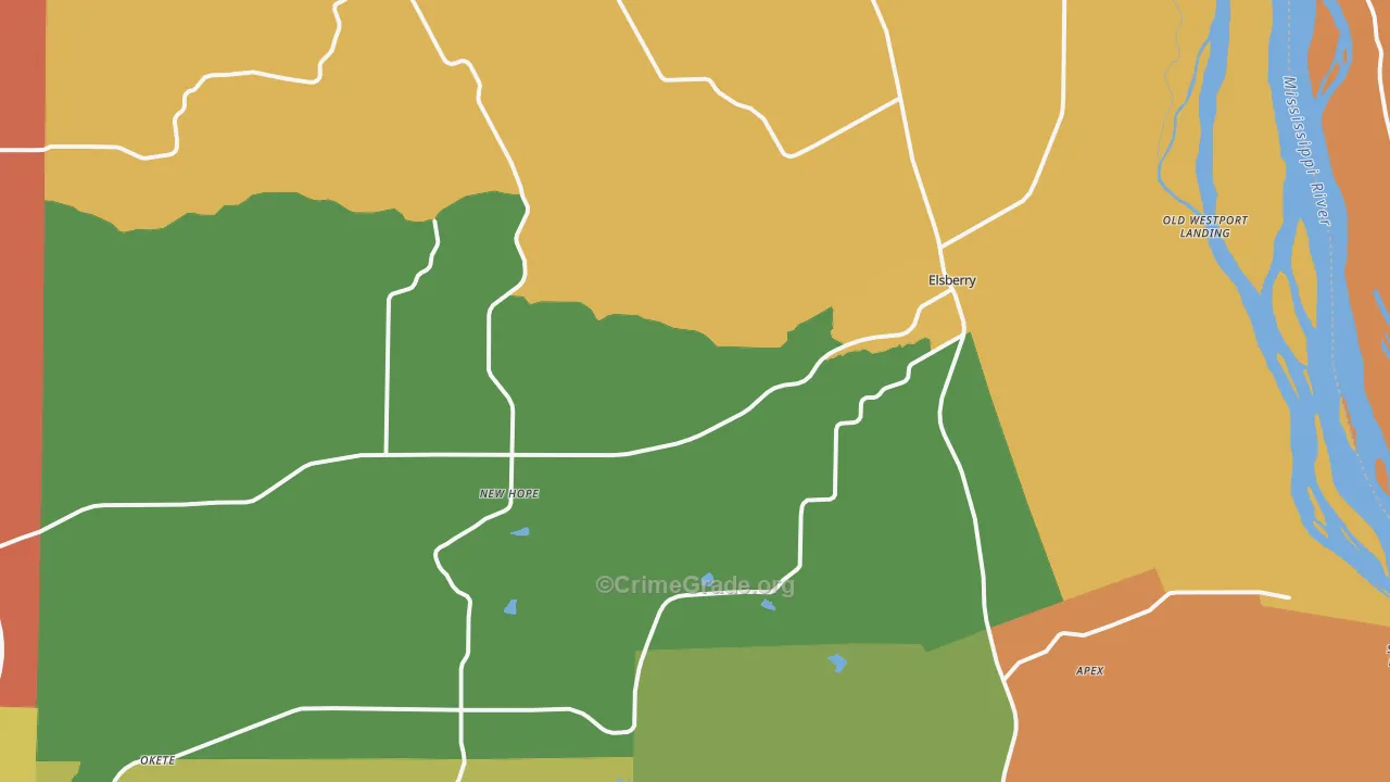 Elsberry, MO Map of Robbery Rates