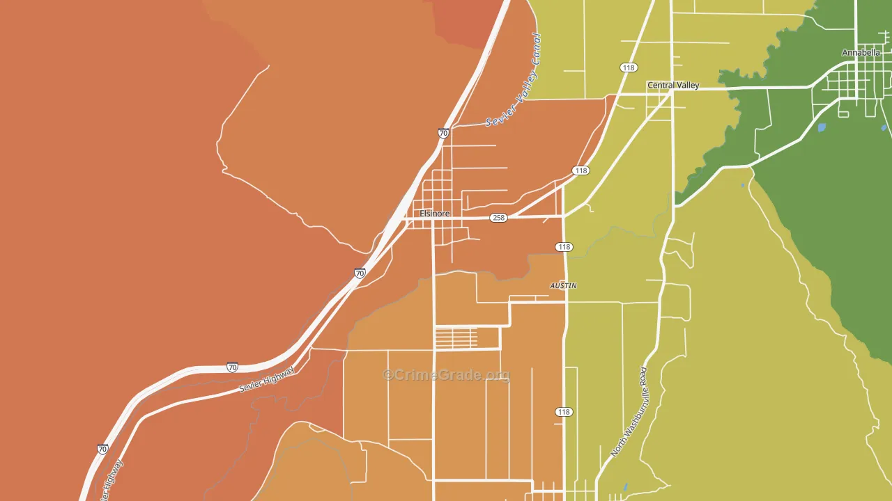 Elsinore, UT Map of Robbery Rates