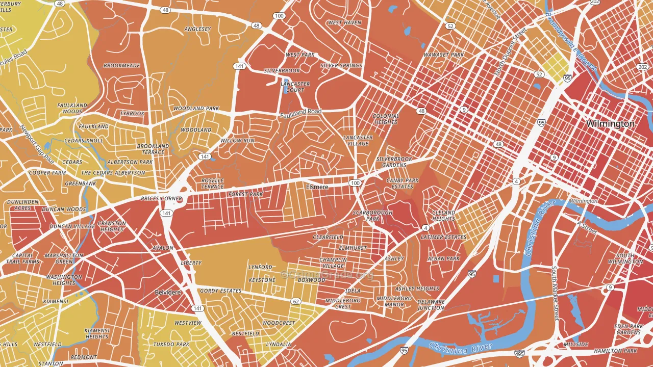 Elsmere, DE Map of Robbery Rates