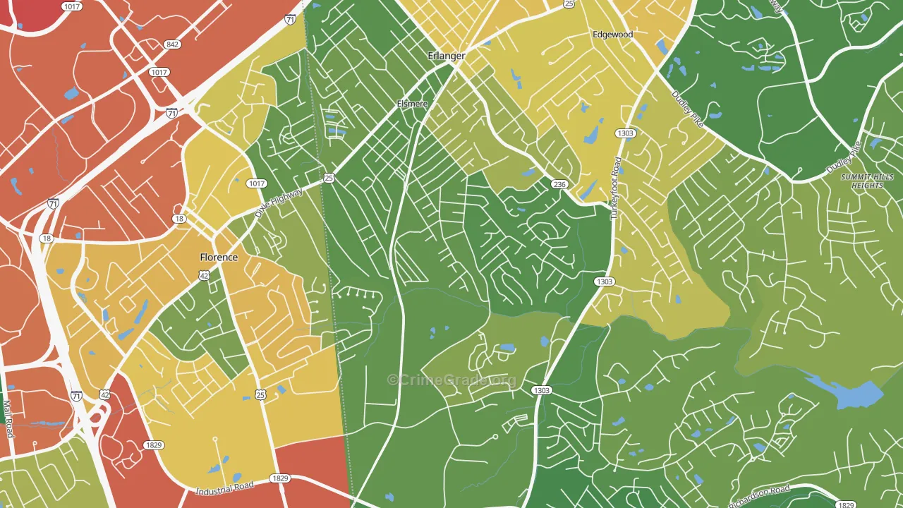 Elsmere, KY Map of Robbery Rates