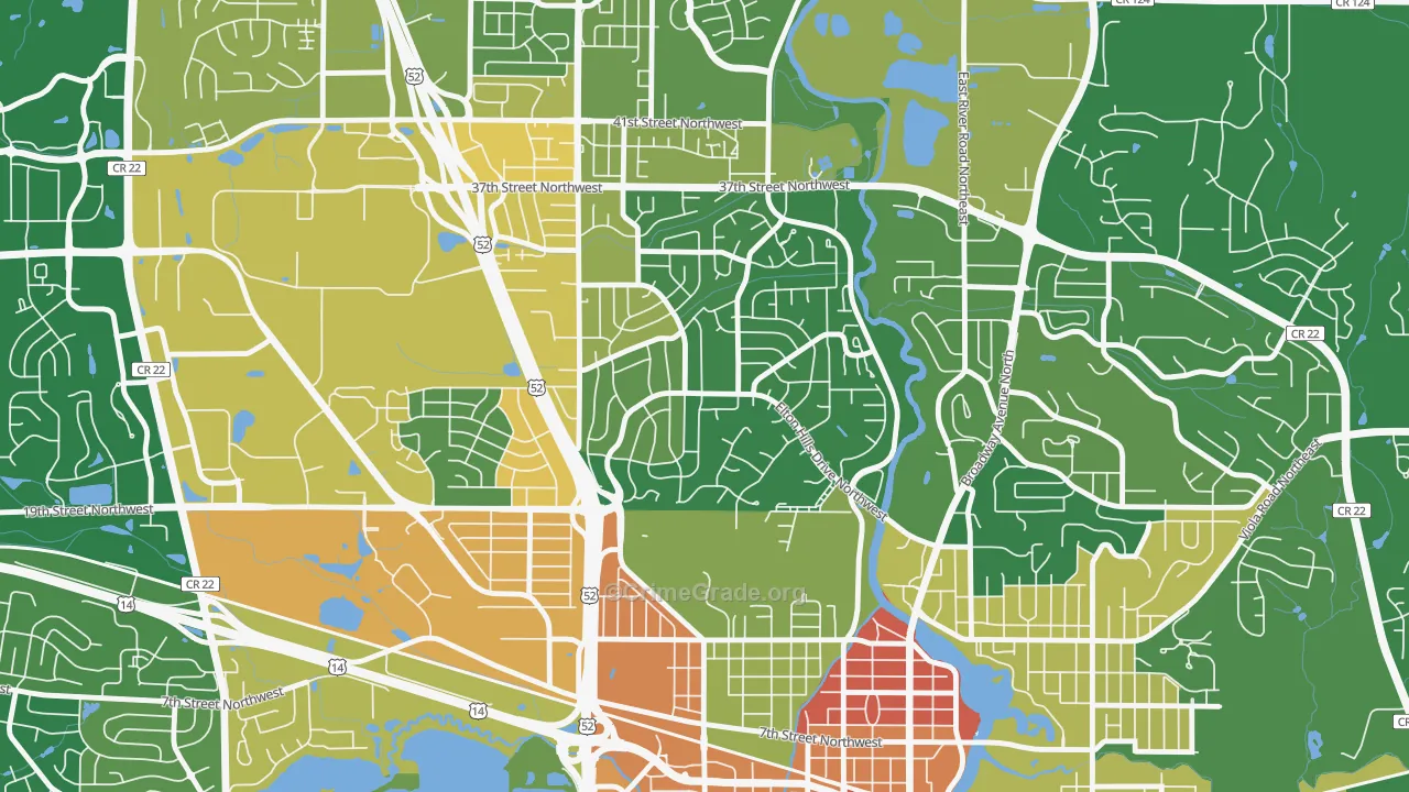 Elton Hills, Rochester, MN Map of Robbery Rates
