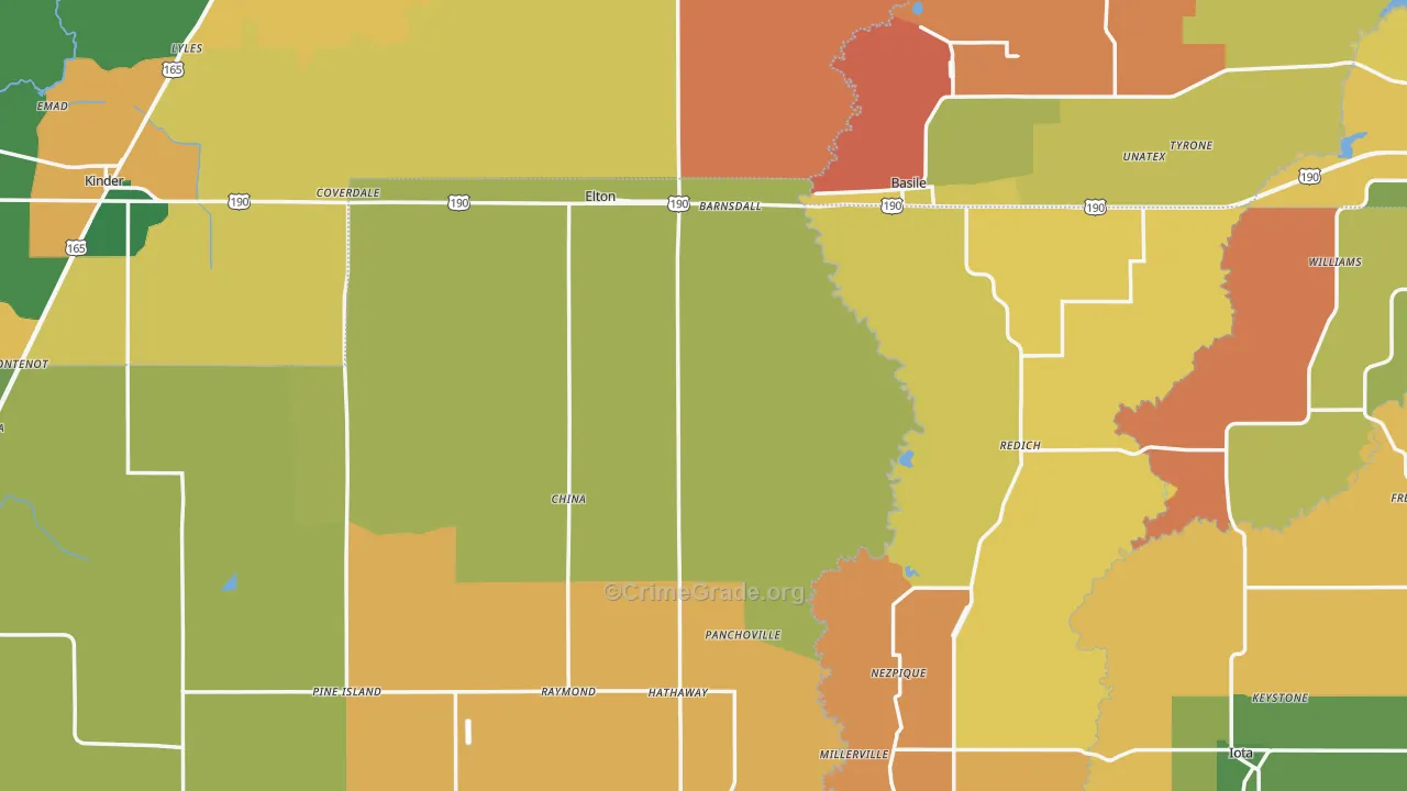 Elton, LA Map of Robbery Rates