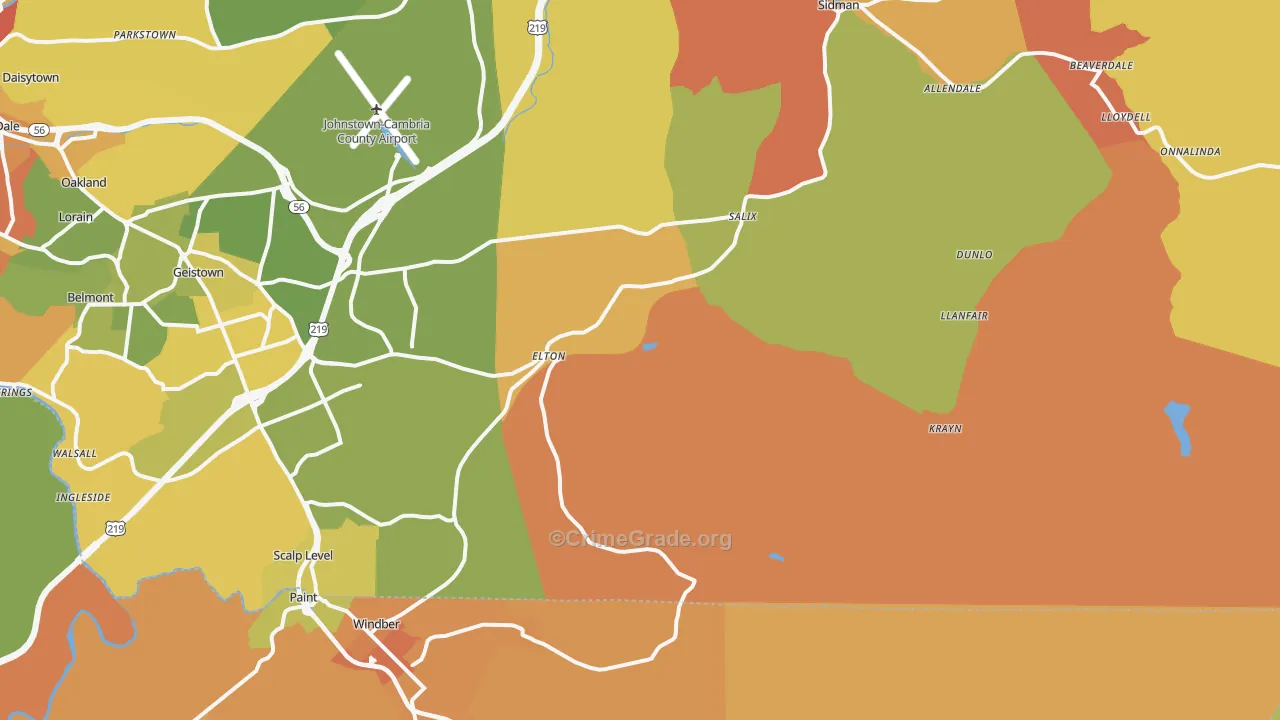 Elton, PA Map of Robbery Rates