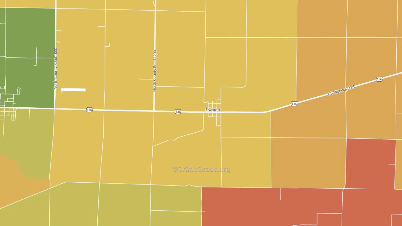 Elvaston, IL Map of Robbery Rates