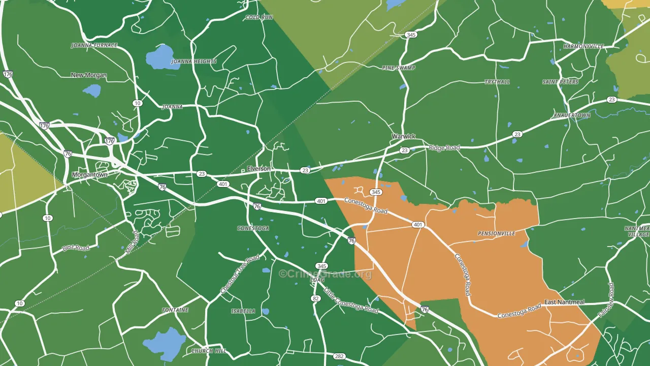 Elverson, PA Map of Robbery Rates
