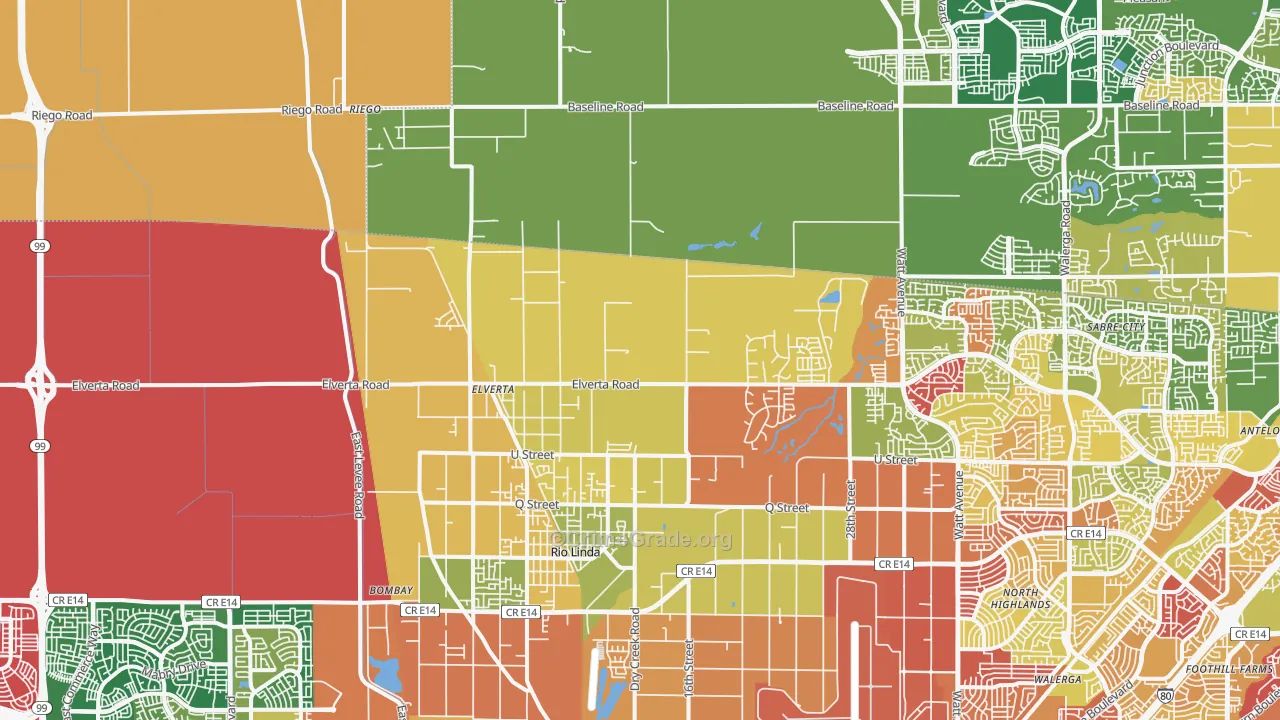 Elverta, CA Map of Robbery Rates