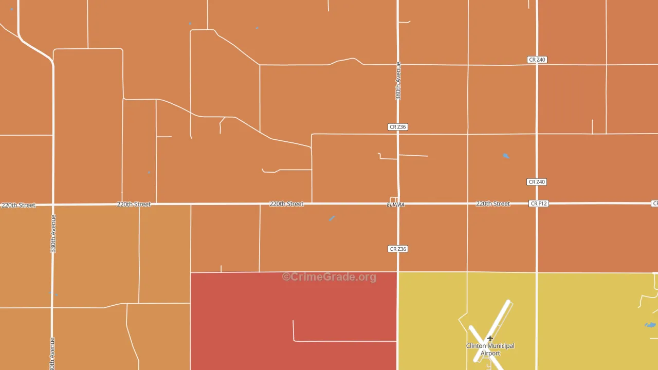 Elvira, IA Map of Robbery Rates