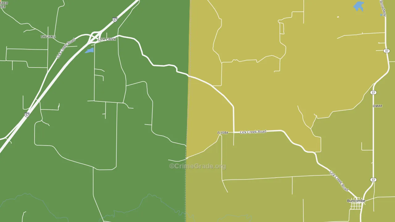 Elvira, IL Map of Robbery Rates