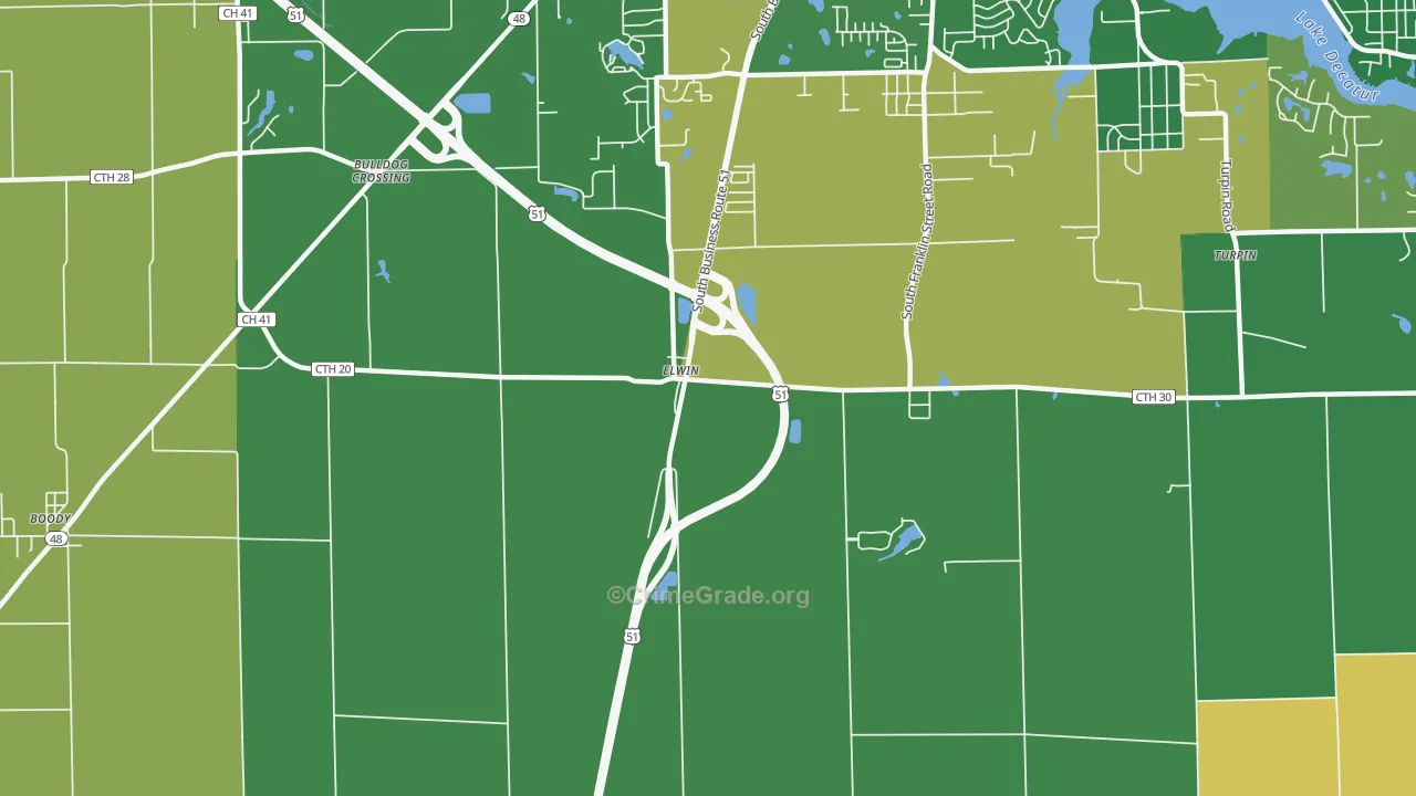 Elwin, IL Map of Robbery Rates