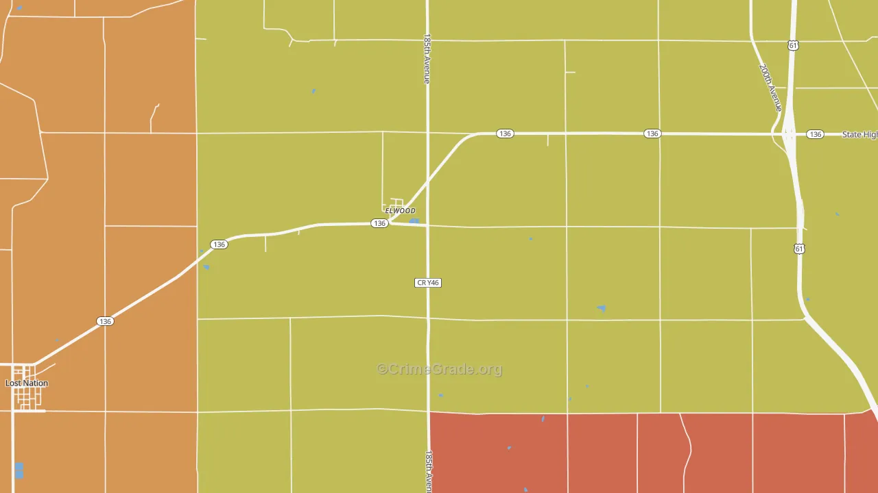 Elwood, IA Map of Robbery Rates