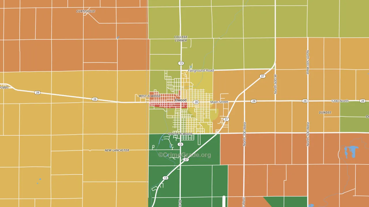 Elwood, IN Map of Robbery Rates