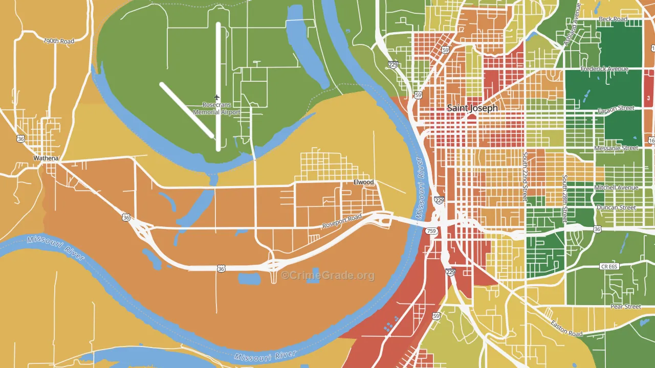 Elwood, KS Map of Robbery Rates