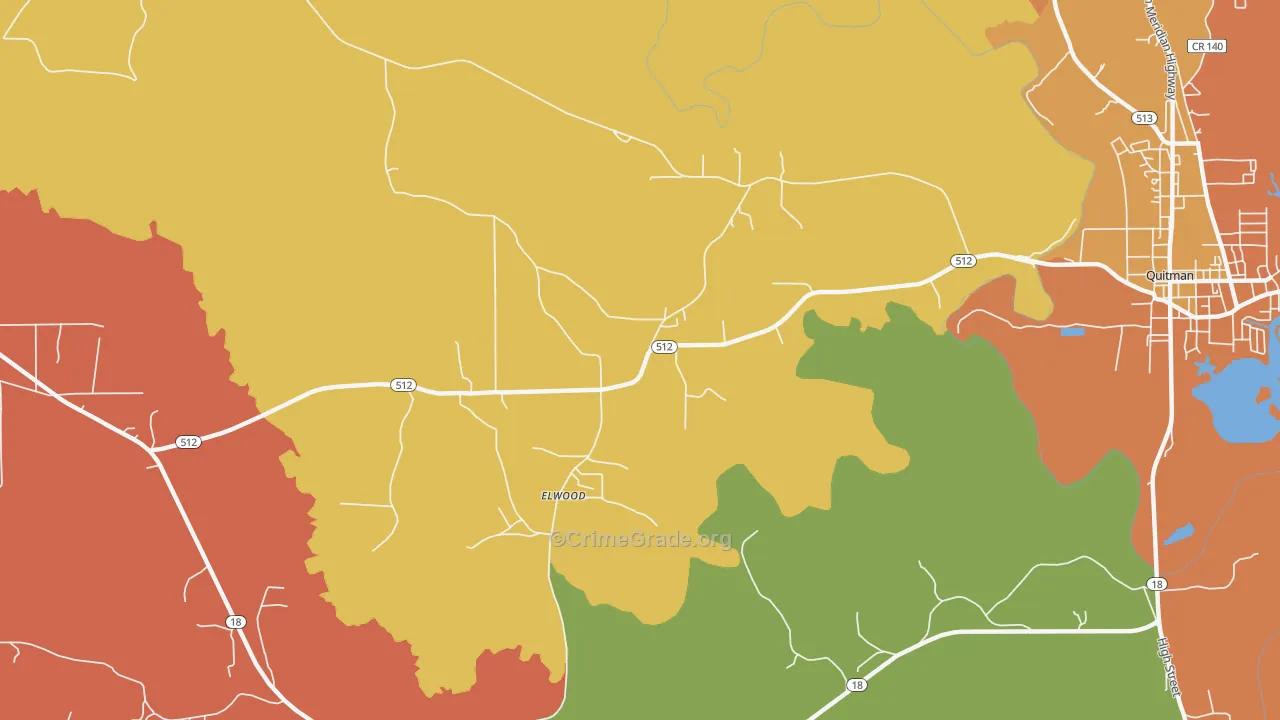 Elwood, MS Map of Robbery Rates
