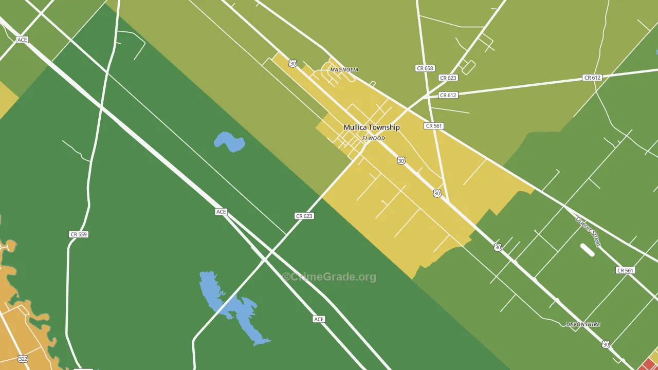 Elwood, NJ Map of Robbery Rates