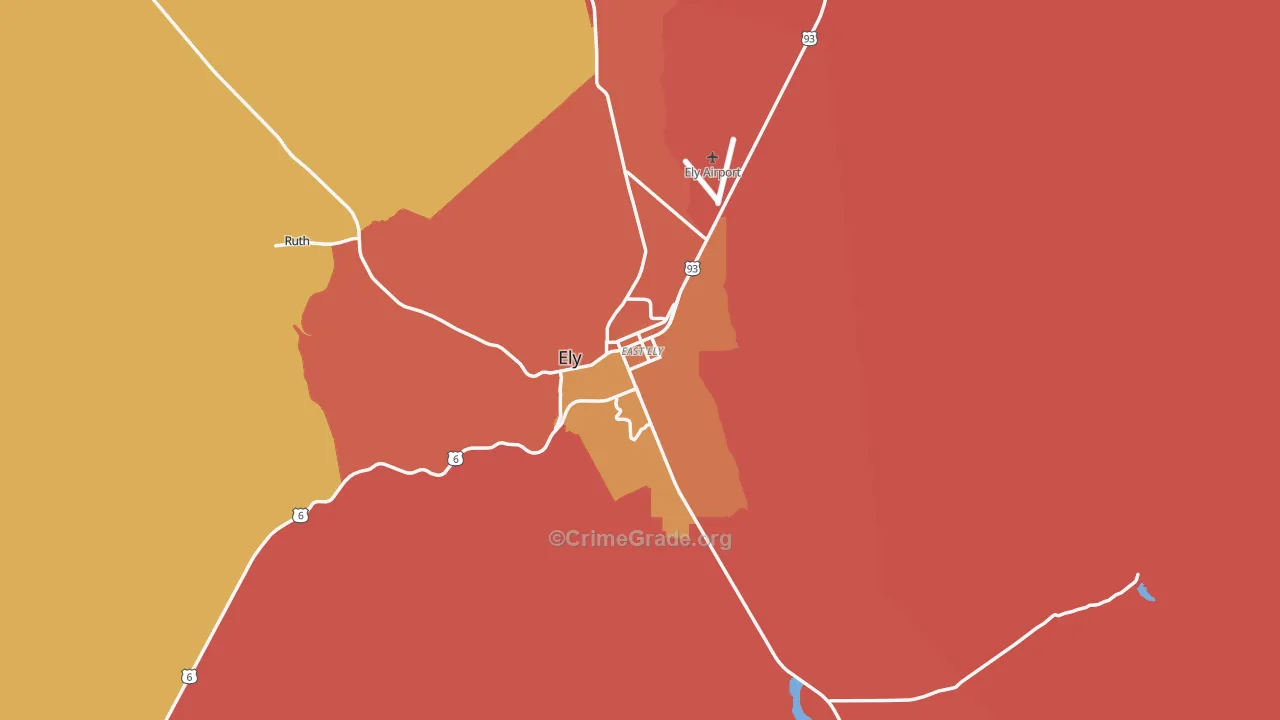 Ely, NV Map of Robbery Rates