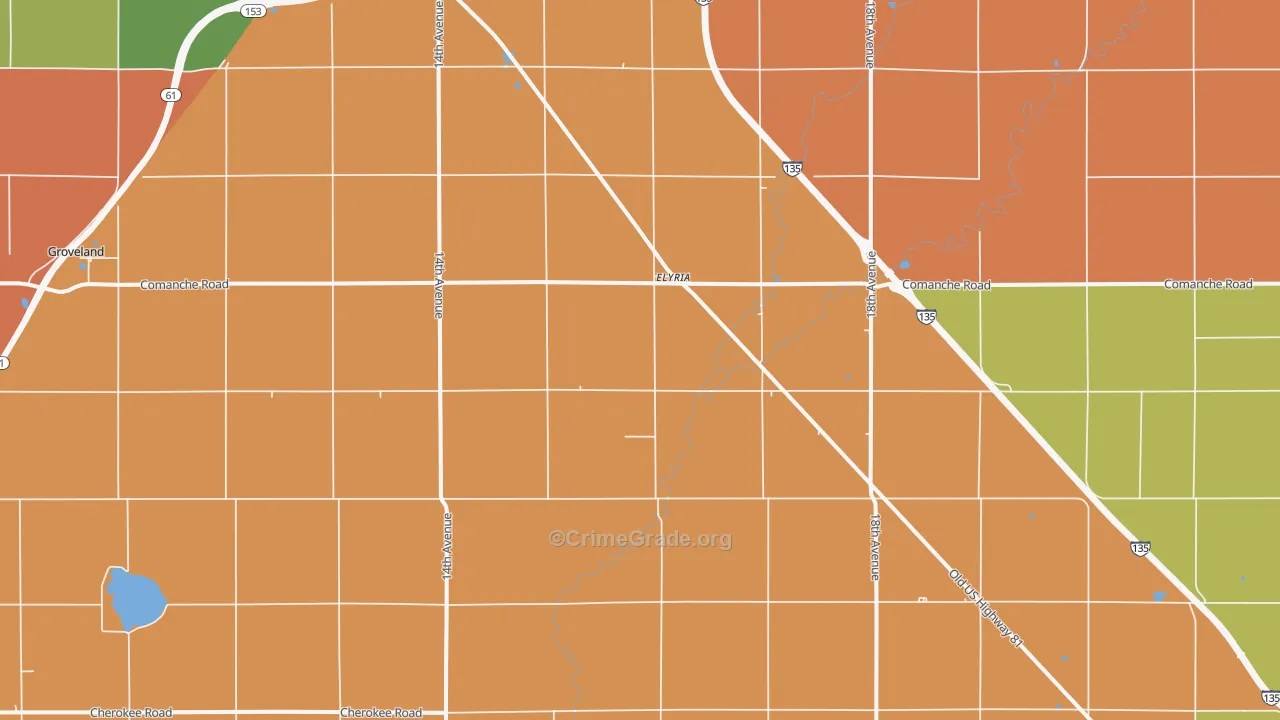Elyria, KS Map of Robbery Rates
