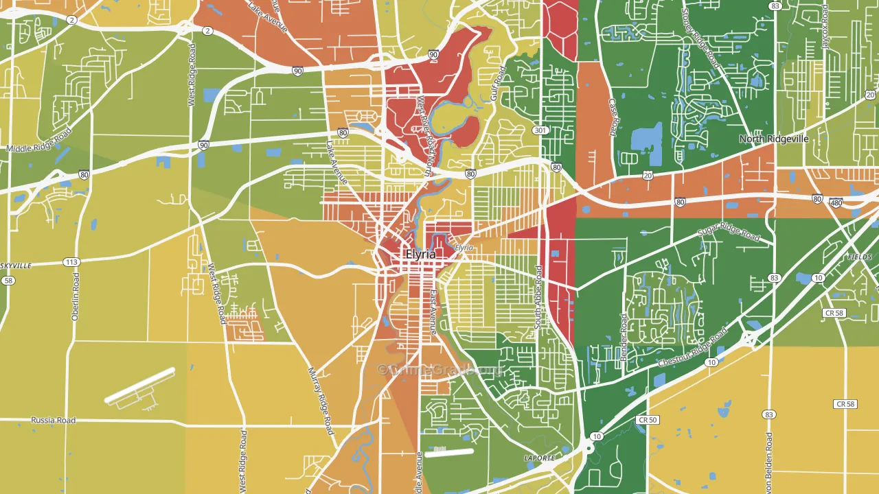 Elyria, OH Map of Robbery Rates