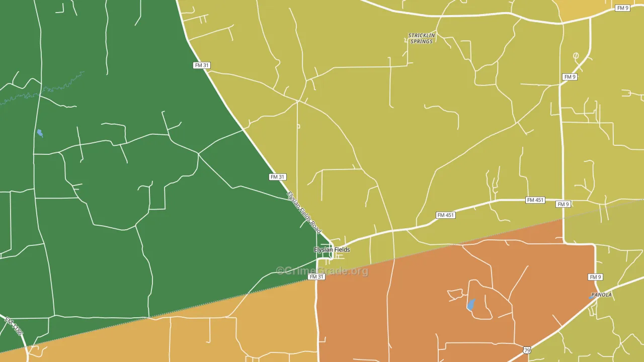 Elysian Fields, TX Map of Robbery Rates