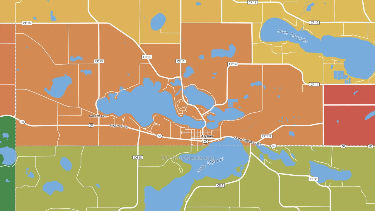 Elysian, MN Map of Robbery Rates