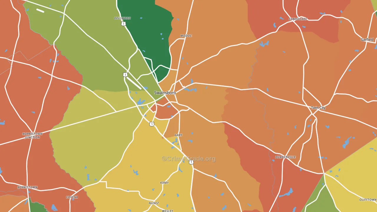 Emanuel County, GA Map of Robbery Rates