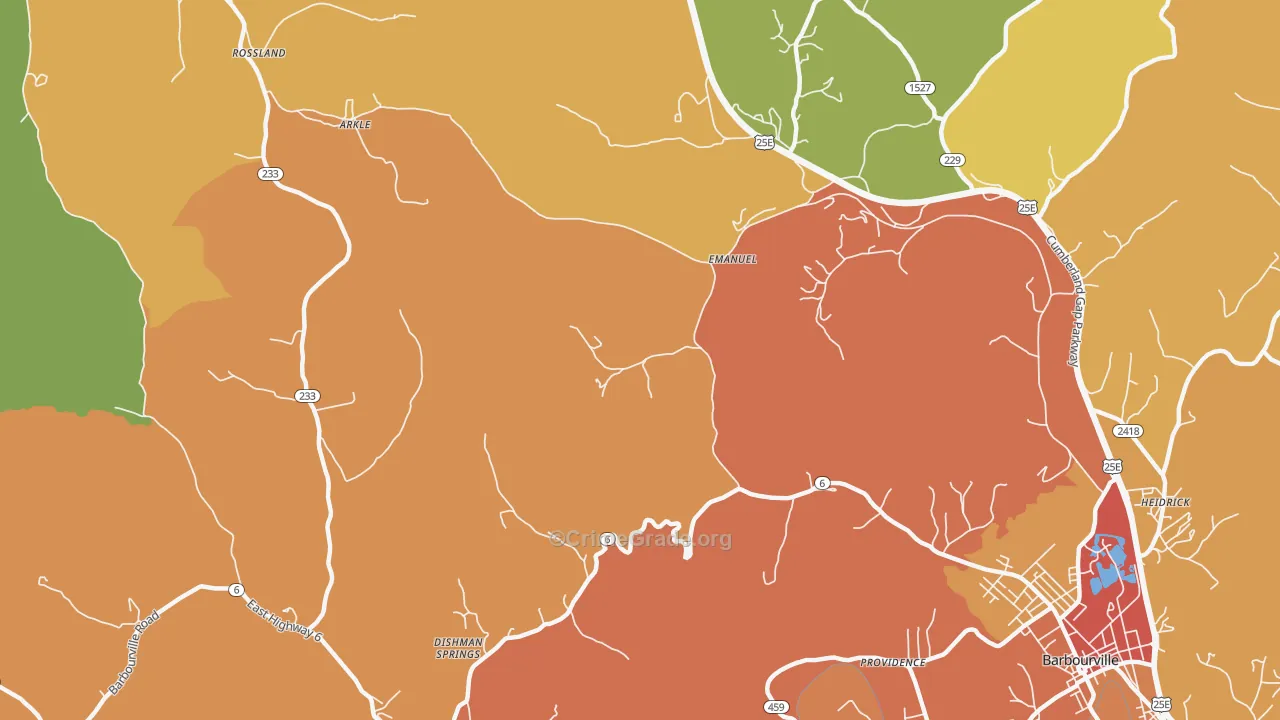 Emanuel, KY Map of Robbery Rates