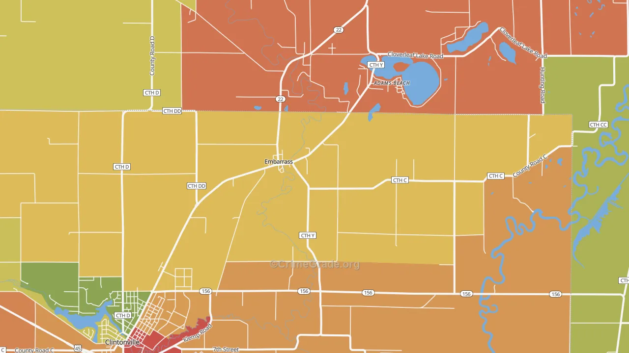 Embarrass, WI Map of Robbery Rates