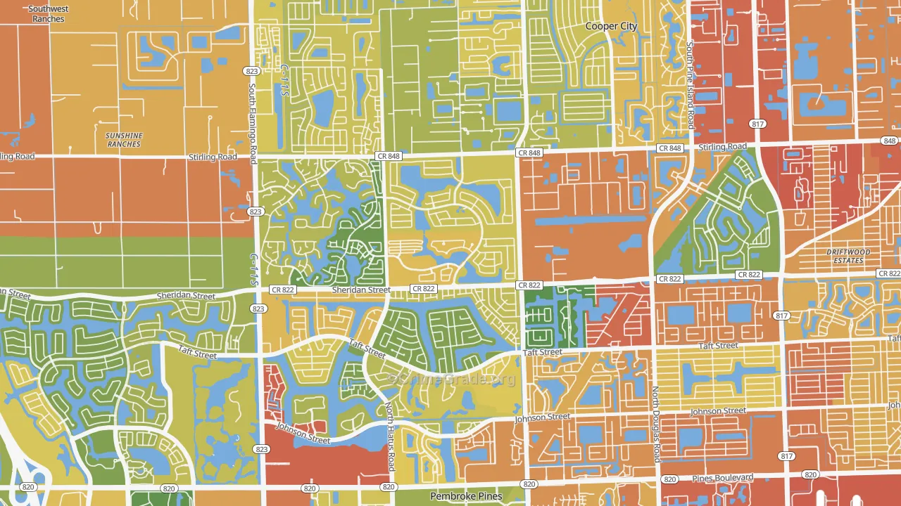 Embassy Lakes, Cooper City, FL Map of Robbery Rates