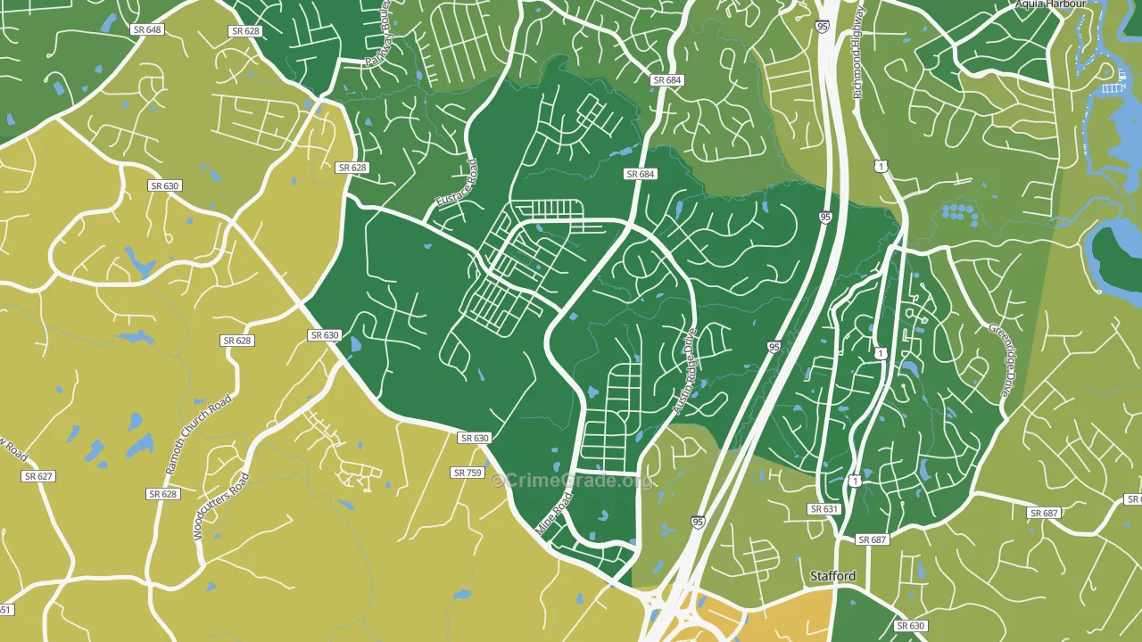 Embrey Mill, Stafford, VA Map of Robbery Rates