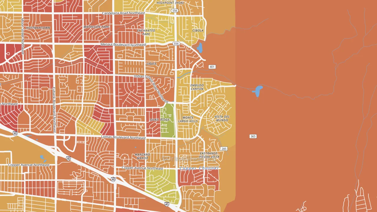 Embudo Canyon, Albuquerque, NM Map of Robbery Rates