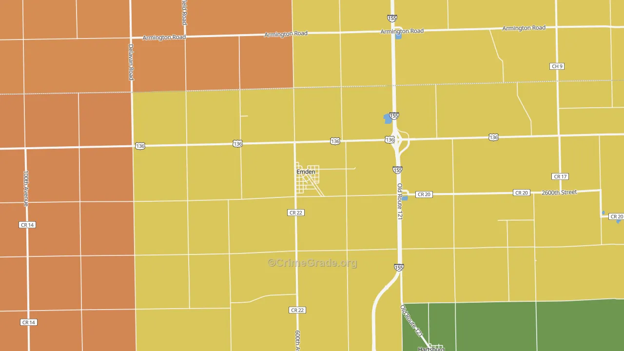 Emden, IL Map of Robbery Rates