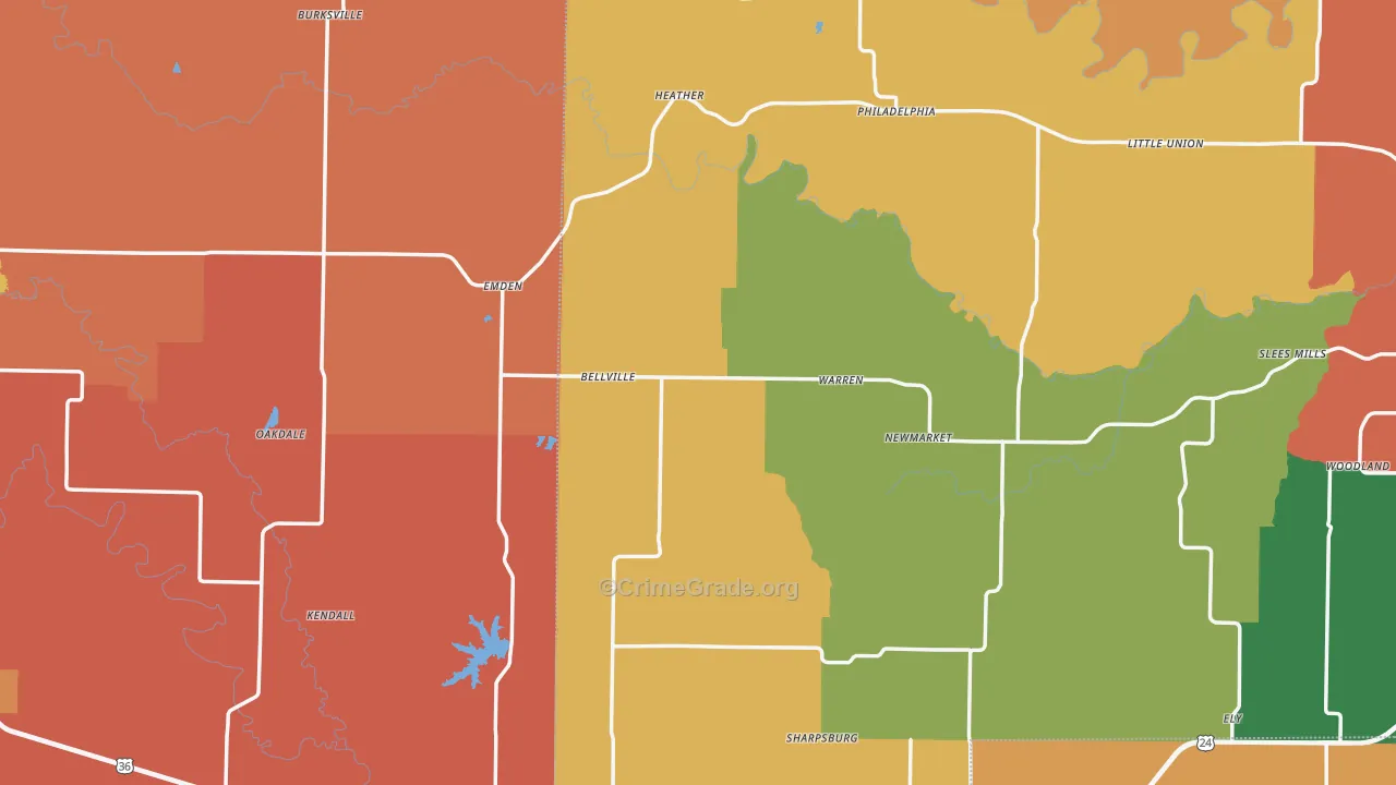 Emden, MO Map of Robbery Rates