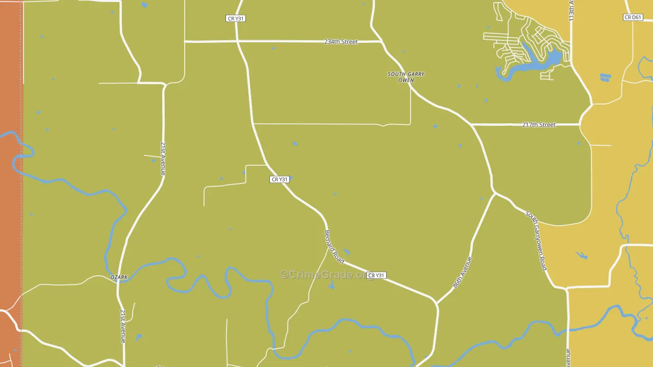 Emeline, IA Map of Robbery Rates