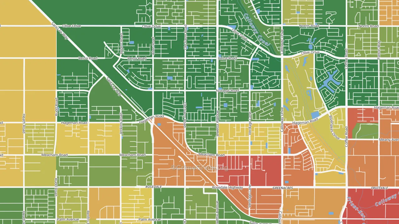 Emerald Estates, Bakersfield, CA Map of Robbery Rates