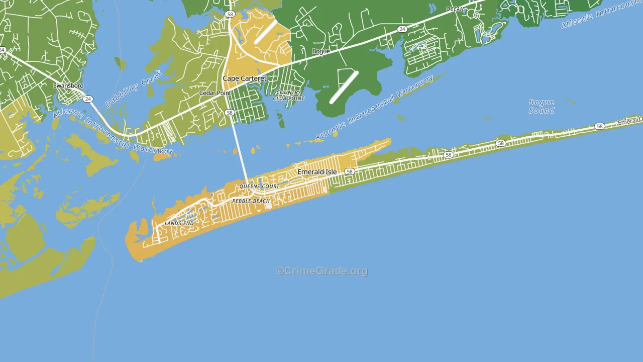 Emerald Isle, NC Map of Robbery Rates