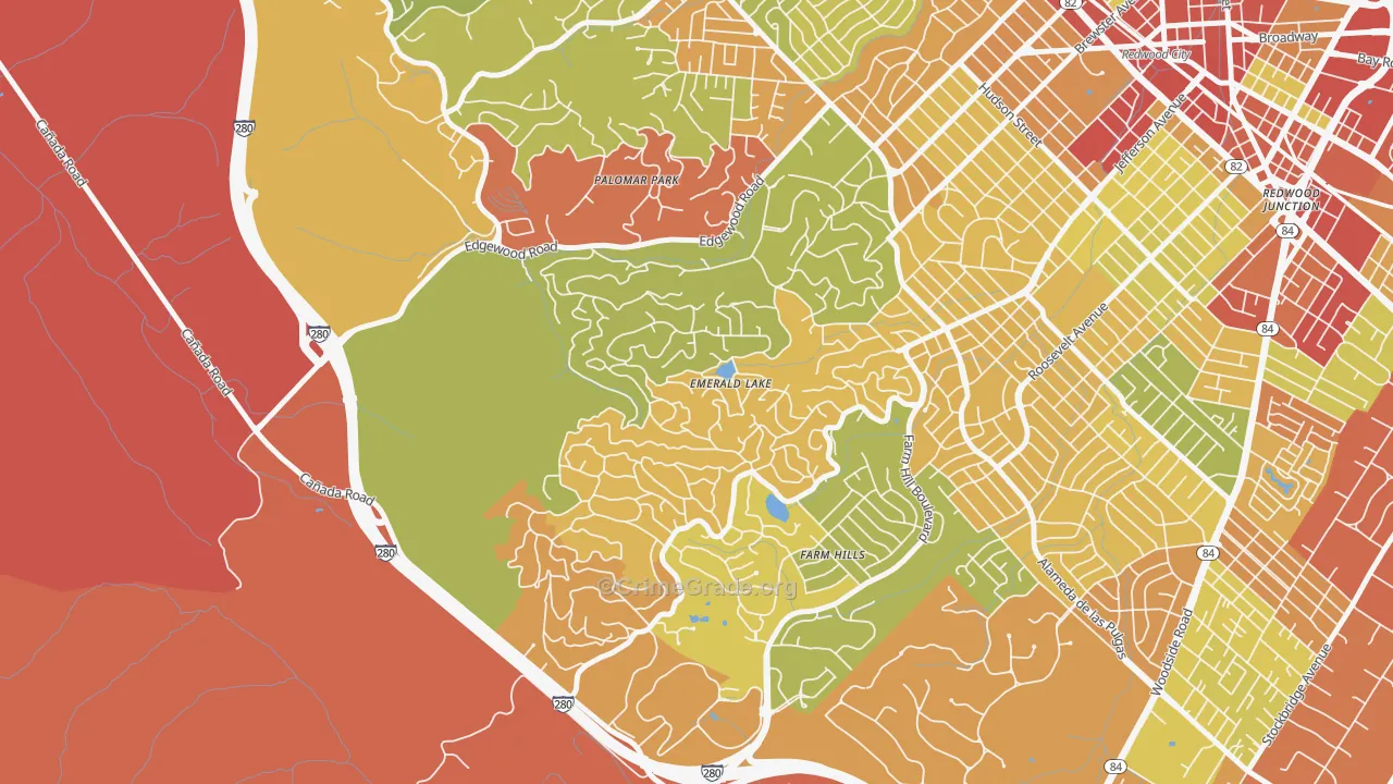 Emerald Lake Hills, Redwood City, CA Map of Robbery Rates